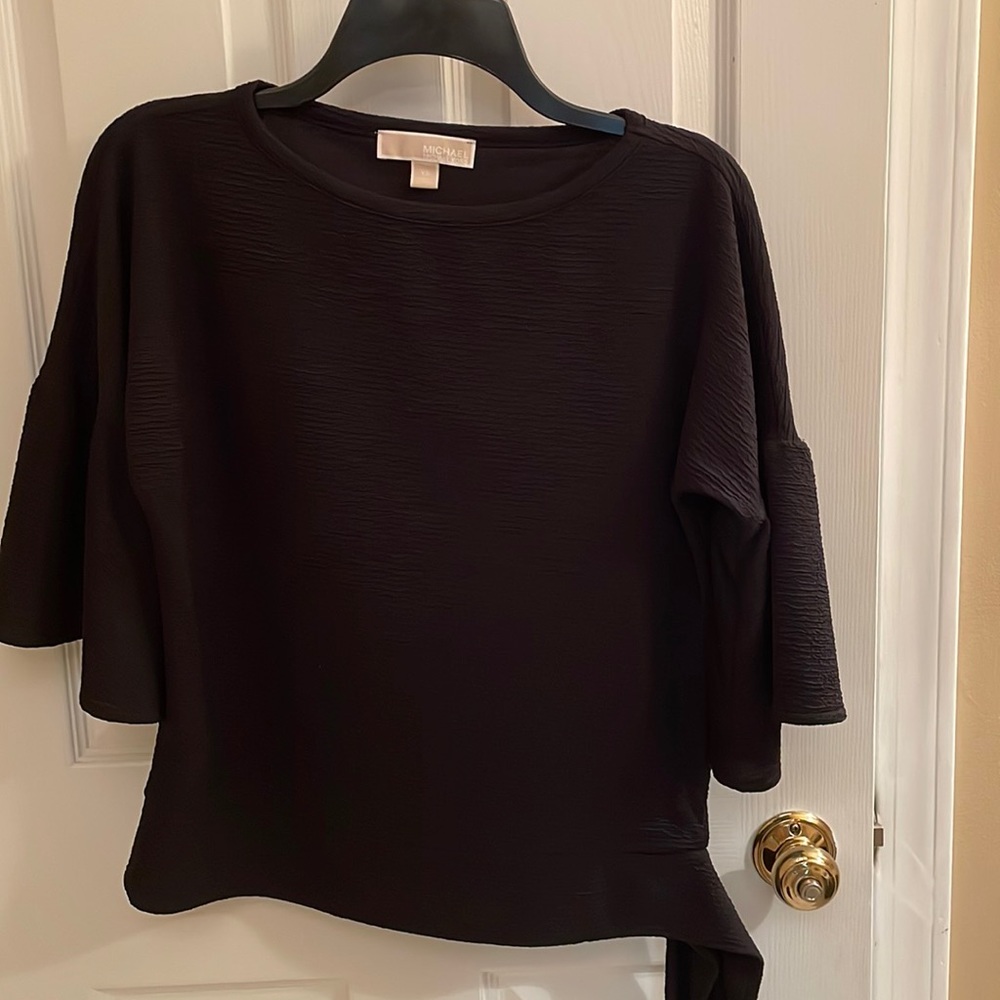 Michael Kors Womens Blouse Stretch Bell 3/4 Sleeve Black Tie Side XS NWOT